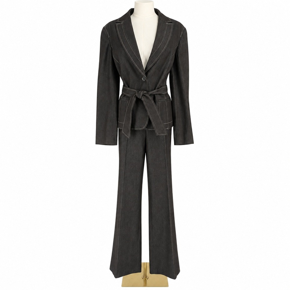 Nine West Suit Women 14 Chocolate Brown Sahara 2PC Belted Blazer Pant Set NWT